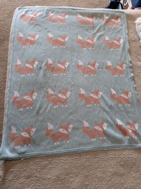 Fox Pattern Baby Throw Blanket - Mint Background